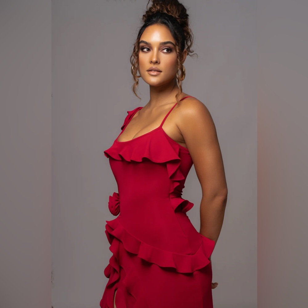 RED BRENNA RUFFLE MAXI DRESS - Picture 3 of 6